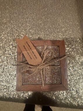 New Rustic Wood Frame Coasters with Sparkle Inset - Brown